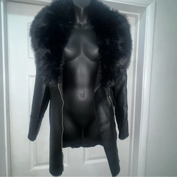 B.coature women's faux leather and fur jacket size medium M - Picture 4 of 8